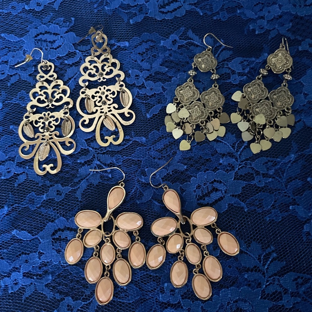 Elegant Gold-Tone Chandelier Earrings, Set of 3